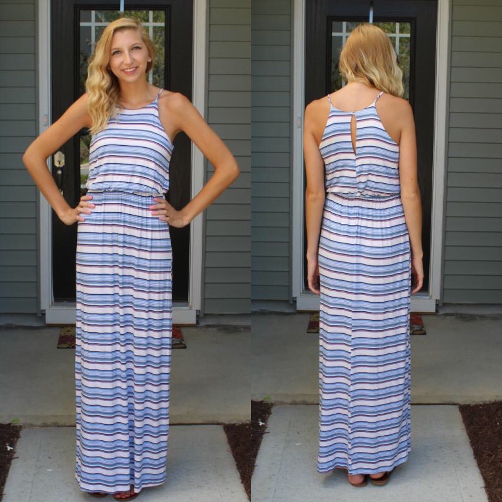 Lush Retro Stripe Maxi Dress